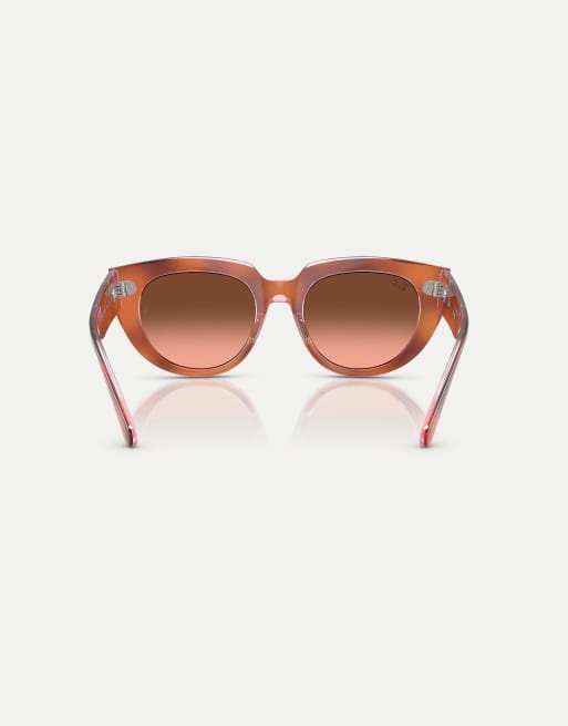 Ray-Ban Doreen square sunglasses with pink lens in red havana on transparent mult, 3 of 3