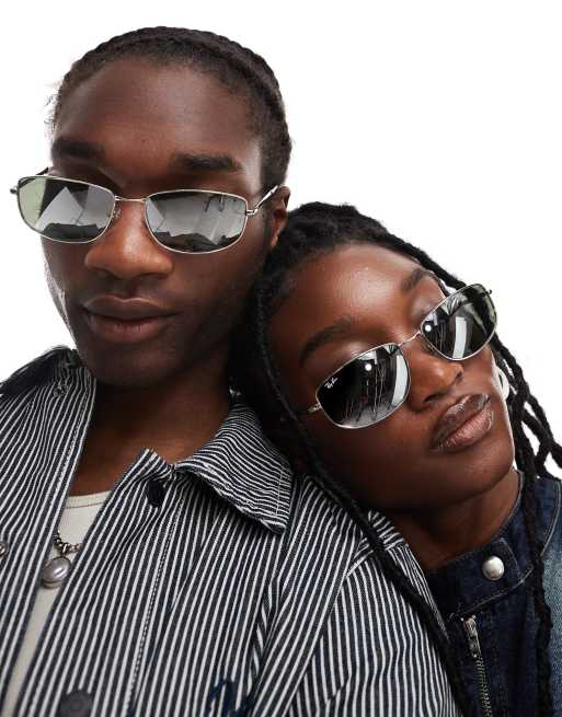 Ray-Ban – Eckige Metall-Sonnenbrille in Silber