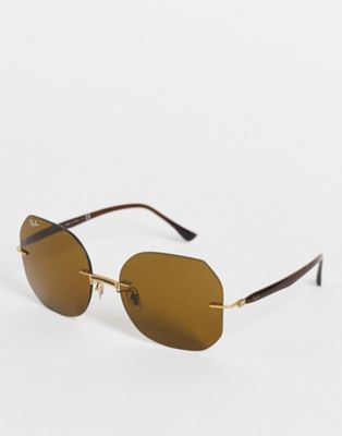 Ray-Ban – Eckige Oversize-Sonnenbrille für Damen in Braun 0RB8067