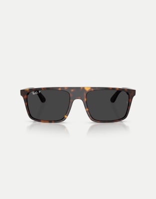 Ray-Ban - Eckige, polarisierte Sonnenbrille in Havana mit schwarzen Gläsern-Braun