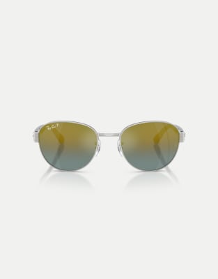 Ray-Ban - Eckige, polarisierte Sonnenbrille in Silber mit goldfarben verspiegelten Gläsern
