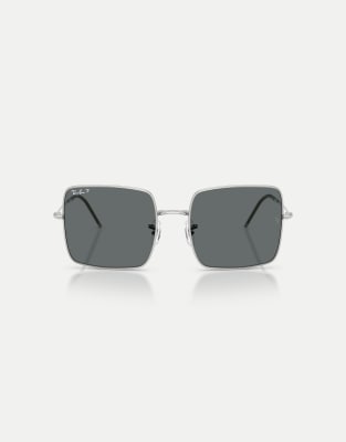 Ray-Ban - Eckige, polarisierte Sonnenbrille in Silber mit grauen Gläsern