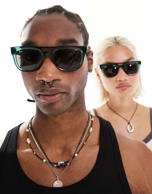 Ray Ban Eckige Sonnenbrille aus Acetat in transparentem Grun