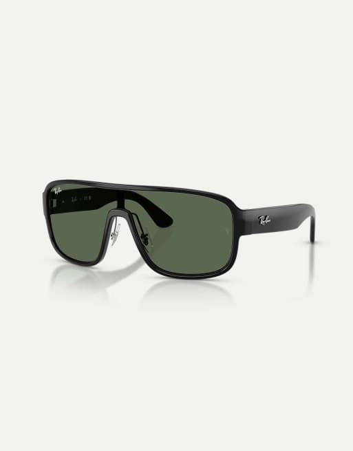 Ray-Ban eckige Sonnenbrille mit grünen Gläsern in Schwarz, 3 von 4