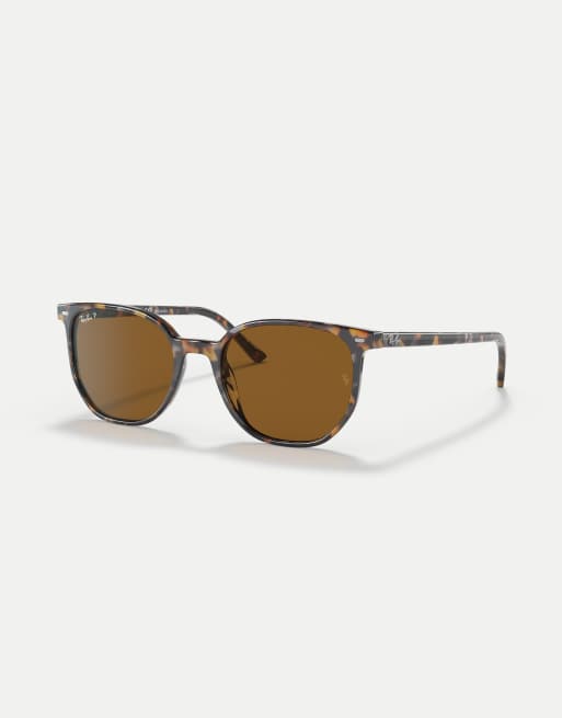 Ray-Ban Elliot lunettes de soleil carrées polarisées avec verres marron, havane brun gris, 3 de 4