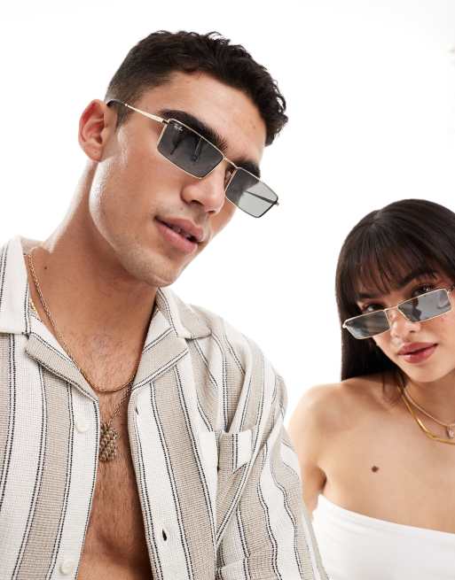Ray-Ban – Emy – Czarne kwadratowe okulary przeciwsłoneczne z metalowymi oprawkami w kolorze złota