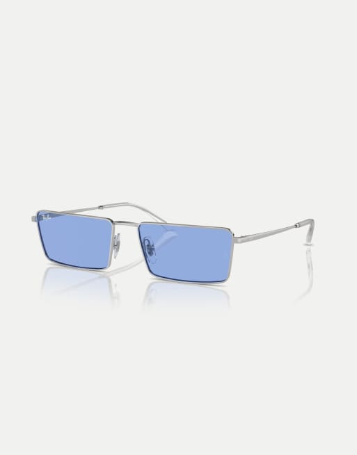 Ray-Ban - Emy - Lunettes de soleil rectangulaires à verres bleus - Argenté, 3 de 4