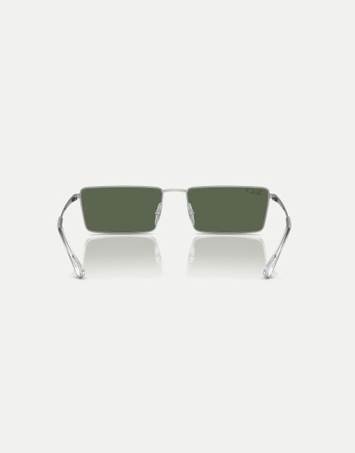 Ray-Ban - Emy - Lunettes de soleil rectangulaires à verres polarisés verts - Argenté, 3 de 3
