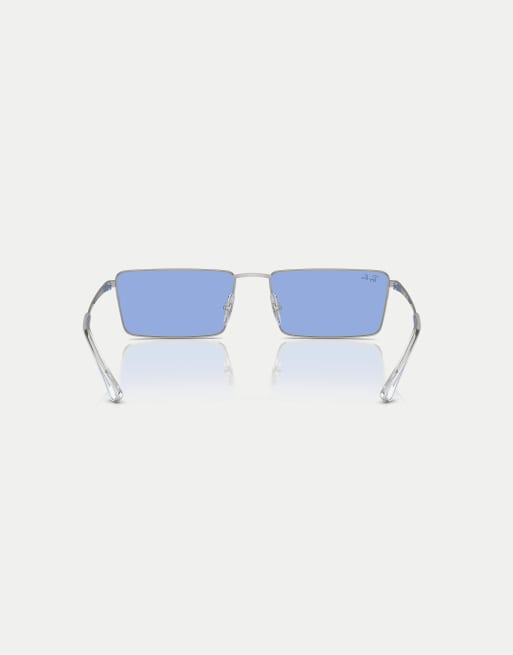 Ray-Ban - Emy - Occhiali da sole rettangolari argento con lenti blu, 2 di 4