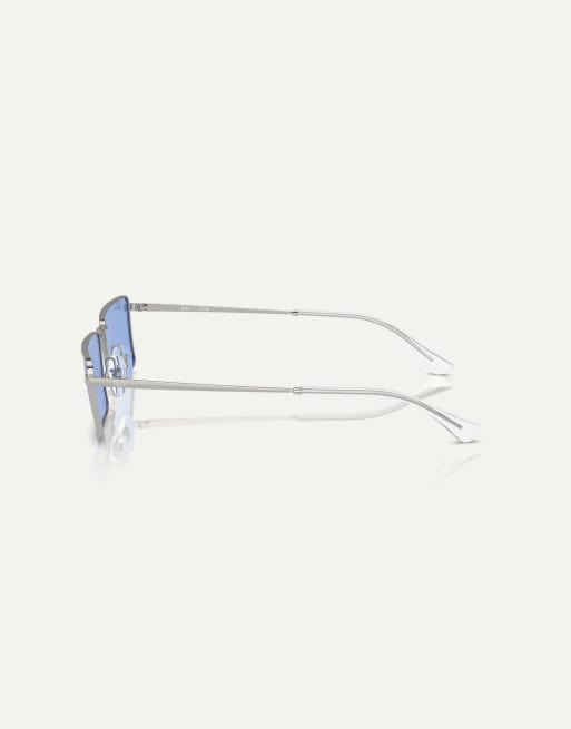 Ray-Ban - Emy - Occhiali da sole rettangolari argento con lenti blu, 4 di 4