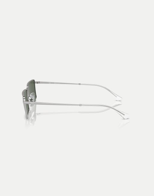 Ray-Ban - Emy - Occhiali da sole rettangolari argento con lenti verdi polarizzate, 2 di 3
