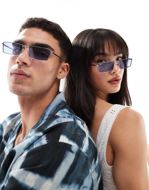 Ray-Ban - Emy - Occhiali da sole squadrati blu e argento metallizzato, 4 di 4