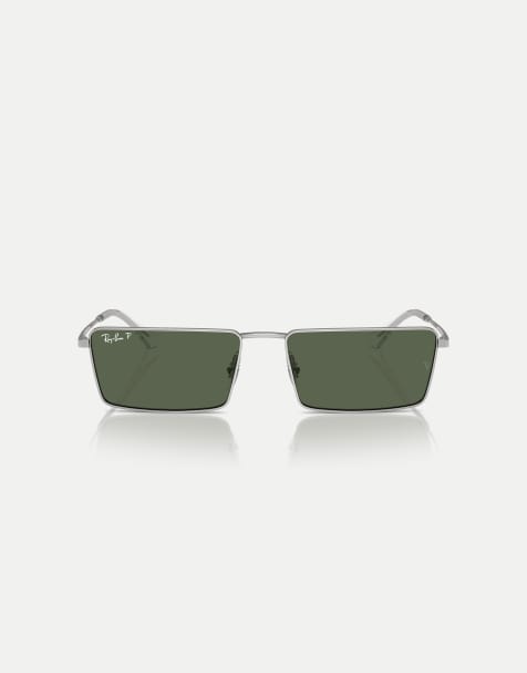 Ray-Ban Emy  rectangle polarised sunglasses with green lens in silver