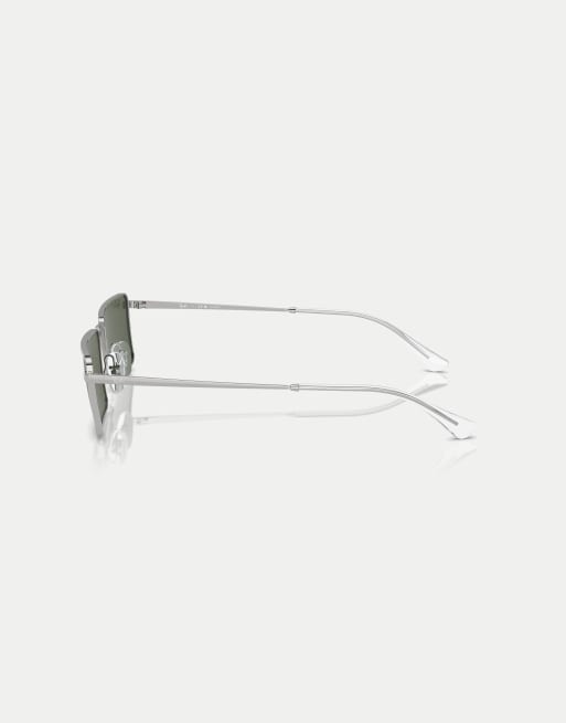 Ray-Ban Emy  rectangle polarised sunglasses with green lens in silver, 4 of 4