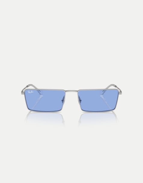 Ray-Ban Emy  rectangle sunglasses with blue lens in silver