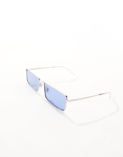 Ray-Ban – Emy - Silverfärgade fyrkantiga solglasögon med metallbågar och blått glas, 2 av 4