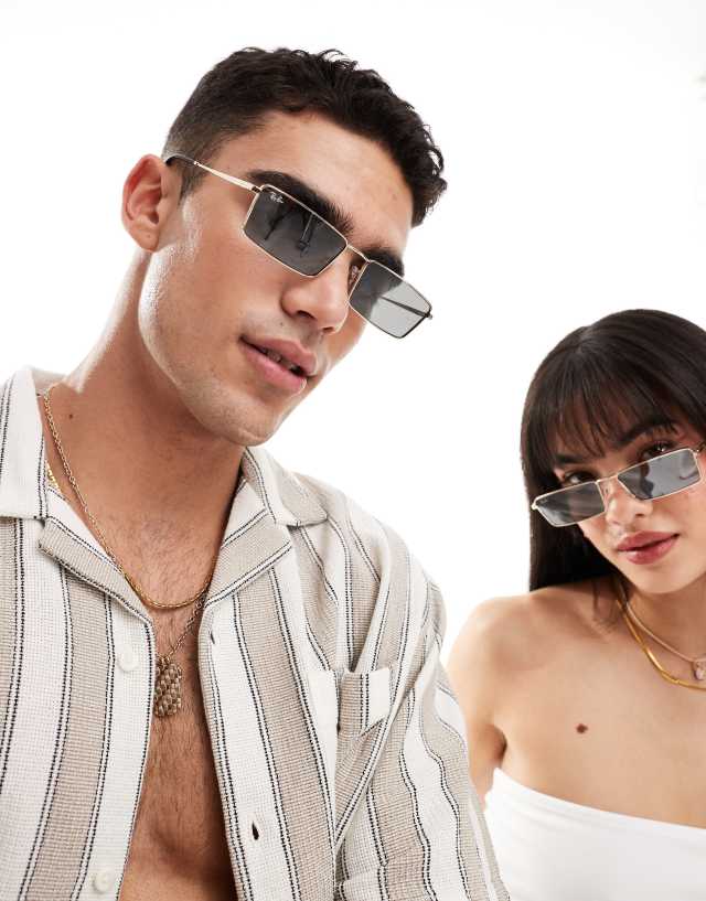 Ray-Ban - emy square metal sunglasses in black/gold