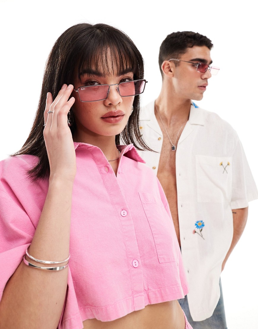Ray-Ban emy square metal sunglasses in pink/silver