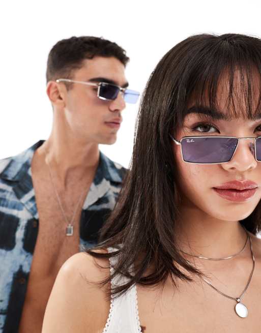 Ray-Ban - Emy - Vierkante metalen zonnebril in blauw/zilver, 3 van 4