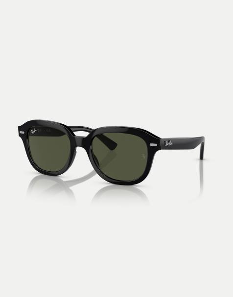 Ray-Ban – Erik – Eckige Sonnenbrille in Schwarz mit grünen Gläsern - view 1