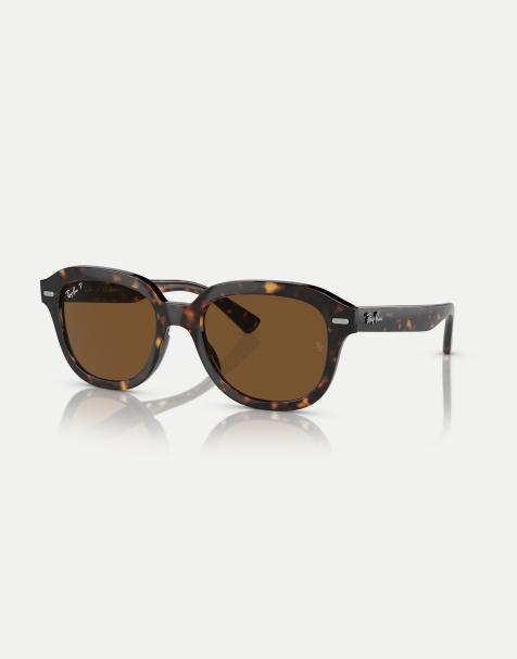Ray-Ban - Erik - Occhiali da sole squadrati tartarugati con lenti marrone scuro polarizzate - view 1
