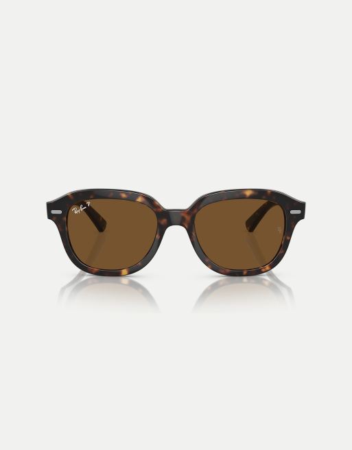 Ray-Ban - Erik - Occhiali da sole squadrati tartarugati con lenti marrone scuro polarizzate, 3 di 4