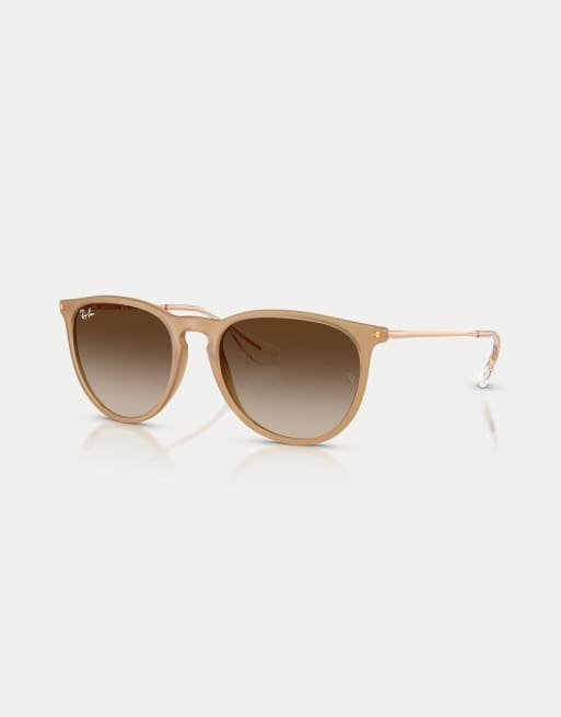 Ray-Ban - Erika - Lunettes de soleil classiques à monture pantos et verres marron - Beige caoutchouc, 3 de 4