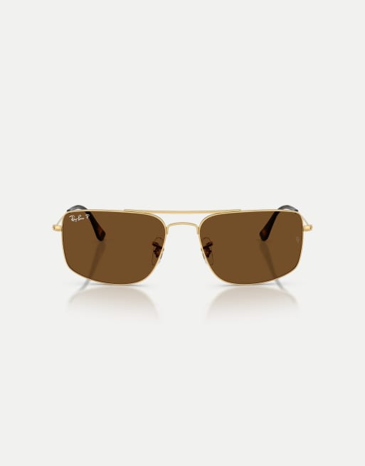 Ray-Ban - Explore III - Lunettes de soleil carrées à verres marron polarisés - Doré Arista