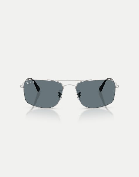 Ray-Ban – Explorer III – Eckige, polarisierte Sonnenbrille in Silberoptik mit blauen Gläsern - view 1