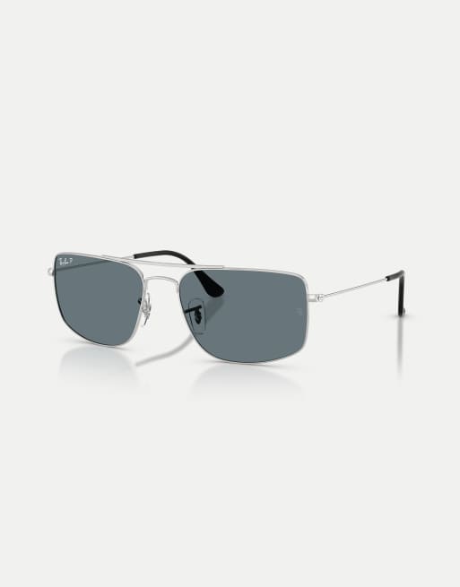 Ray-Ban Explorer iii square polarised sunglasses with blue lens in silver, 2 of 4