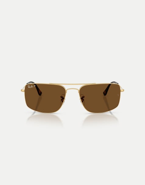 Ray-Ban Explorer iii square polarised sunglasses with brown lens in arista gold - view 1