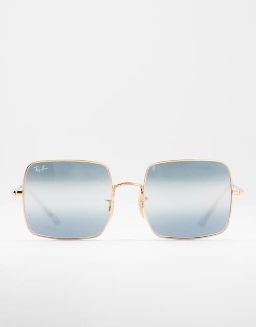 Ray-Ban - Firkantede solbriller med guldfarvet metalstel og blå glas, 2 af 4