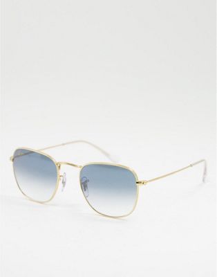 Ray-Ban – Frank – Runde Unisex-Sonnenbrille in Gold mit blauen Gläsern
