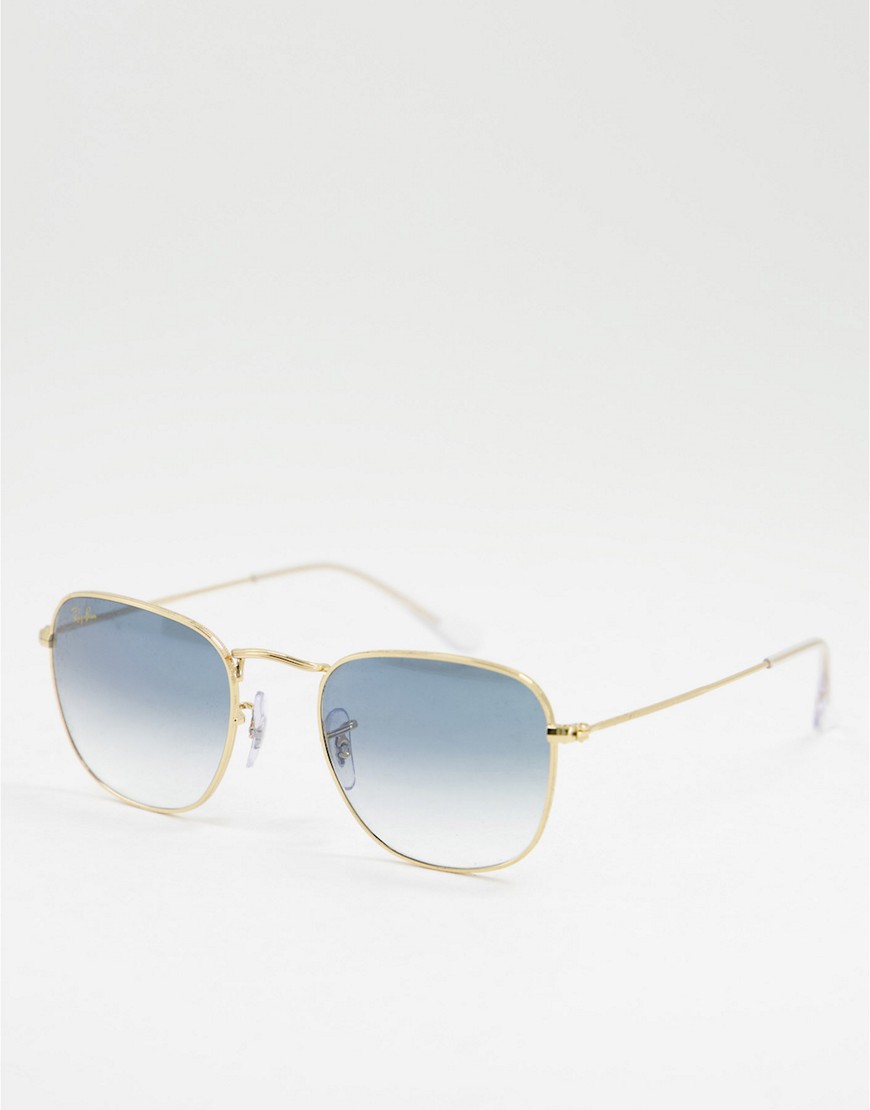 Ray-Ban - Frank - Unisex - Guldfarvede runde solbriller med blå glas - 0RB3858