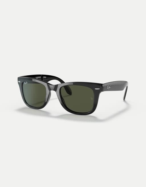 Ray-Ban gafas de sol cuadradas clásicas plegables con lente verde en negro, 3 de 4