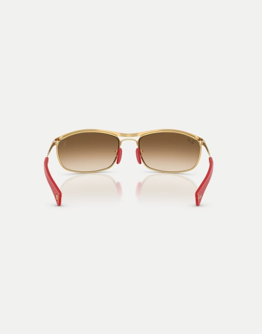 Ray-Ban - Gafas de sol doradas ovaladas con lentes marrones de la colección Scuderia Ferrari RB3819M, 3 de 4