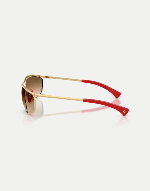 Ray-Ban - Gafas de sol doradas ovaladas con lentes marrones de la colección Scuderia Ferrari RB3819M, 4 de 4