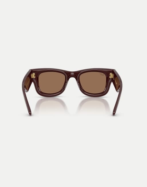 Ray-Ban - Gafas de sol marrón oscuro cuadradas con lentes marrones Wayfarer Puffer, 3 de 4