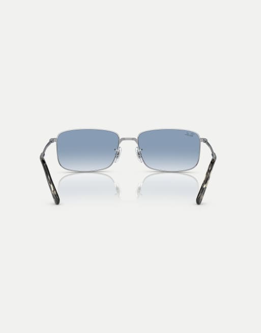 Ray-Ban gafas de sol rectangulares con lentes azules en plateado, 2 de 4