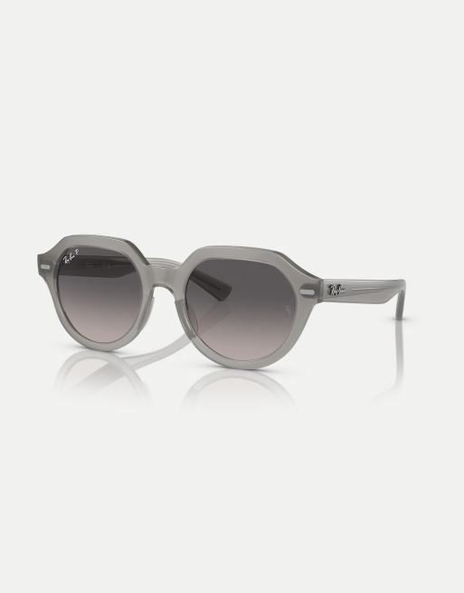 Ray-Ban – Gina – Eckige, polarisierte Sonnenbrille in Opalgrau mit Gläsern in Grau