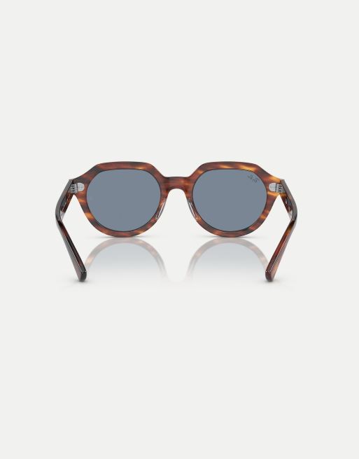 Ray-Ban – Gina – Eckige Sonnenbrille in Dunkelbraun gestreift mit Gläsern in Blau , 4 von 4