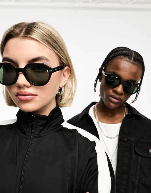 Ray-Ban - Gina - Occhiali da sole rotondi esagonali neri con lenti verdi , 3 di 4