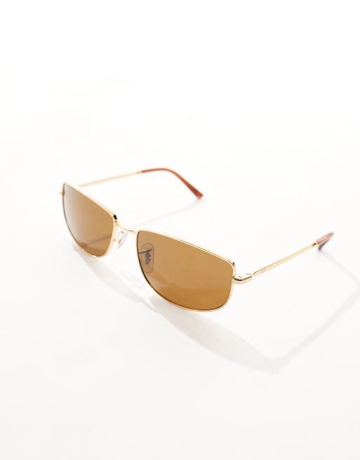 Ray-Ban – Guldfärgade, fyrkantiga, polariserade solglasögon med bruna glas, 3 av 4
