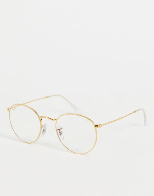 Ray-Ban – Guldfärgade runda solglasögon med blåljusskydd 0RB3447 