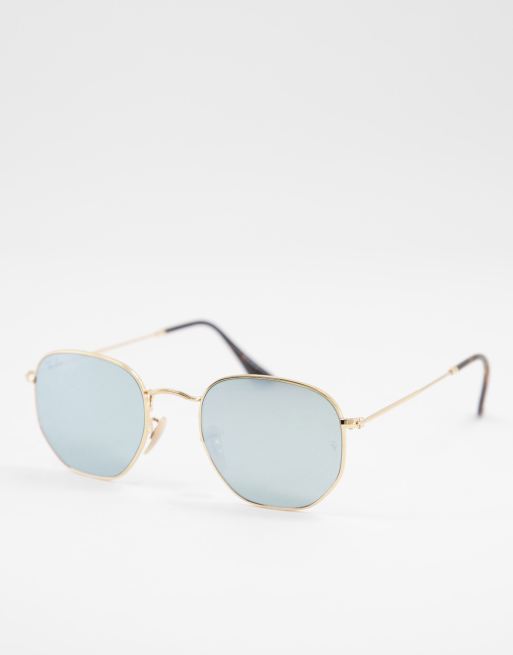 Ray-Ban – Guldfärgade sexkantiga solglasögon med spegelglas