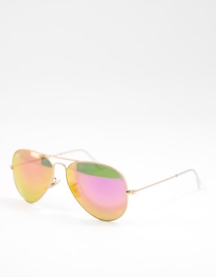 Ray-Ban - Guldfarvede aviator-solbriller med lyserøde spejlglas