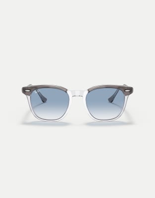 Ray-Ban - Hawkeye - Eckige Sonnenbrille in Grau auf Transparent mit blauen Gläsern
