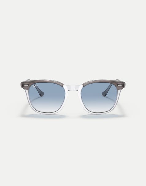 Ray-Ban Hawkeye square sunglasses with blue lens in grey on transparent - view 1