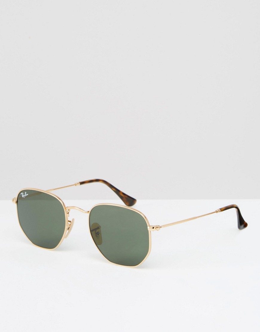 Ray-Ban Hexaganol Flat Lens Round Sunglasses with Gold Frame
