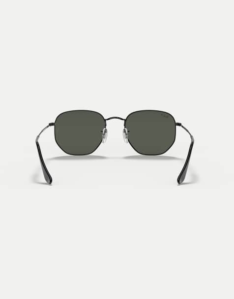 Ray-Ban Hexagonal flat lenses irregular polarised sunglasses with green lens in black - view 1